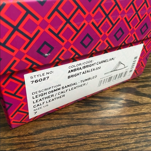 *SOLD* TORY BURCH Leigh Calf Leather Thong Flats Sandals BROWN PINK SIZE 7 NIB - Picture 7 of 7